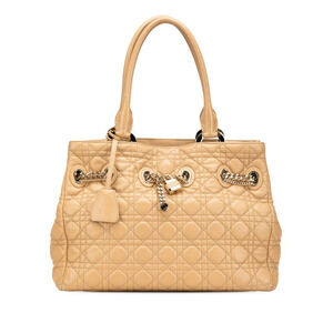 Dior Cannage Lady Handbag Tote Bag Brown Beige Lambskin